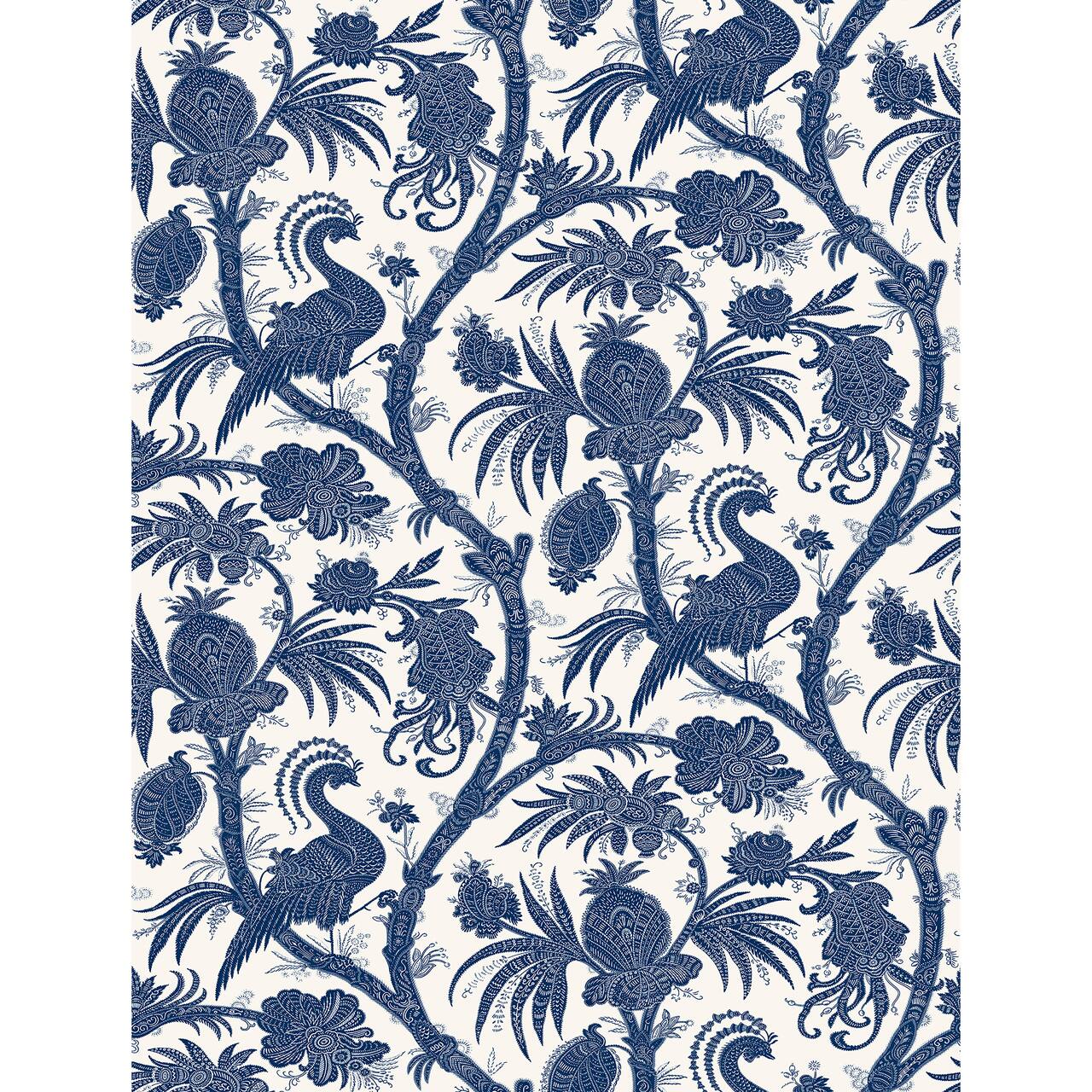 Scalamandre Indigo Balinese Peacock Peel & Stick Wallpaper